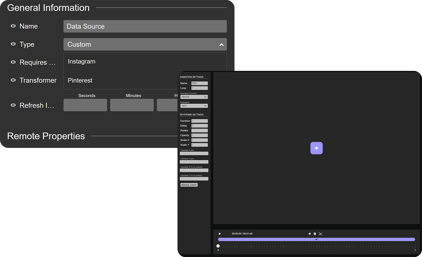 Social media feeds & live data sources. Custom animations & personalization triggers